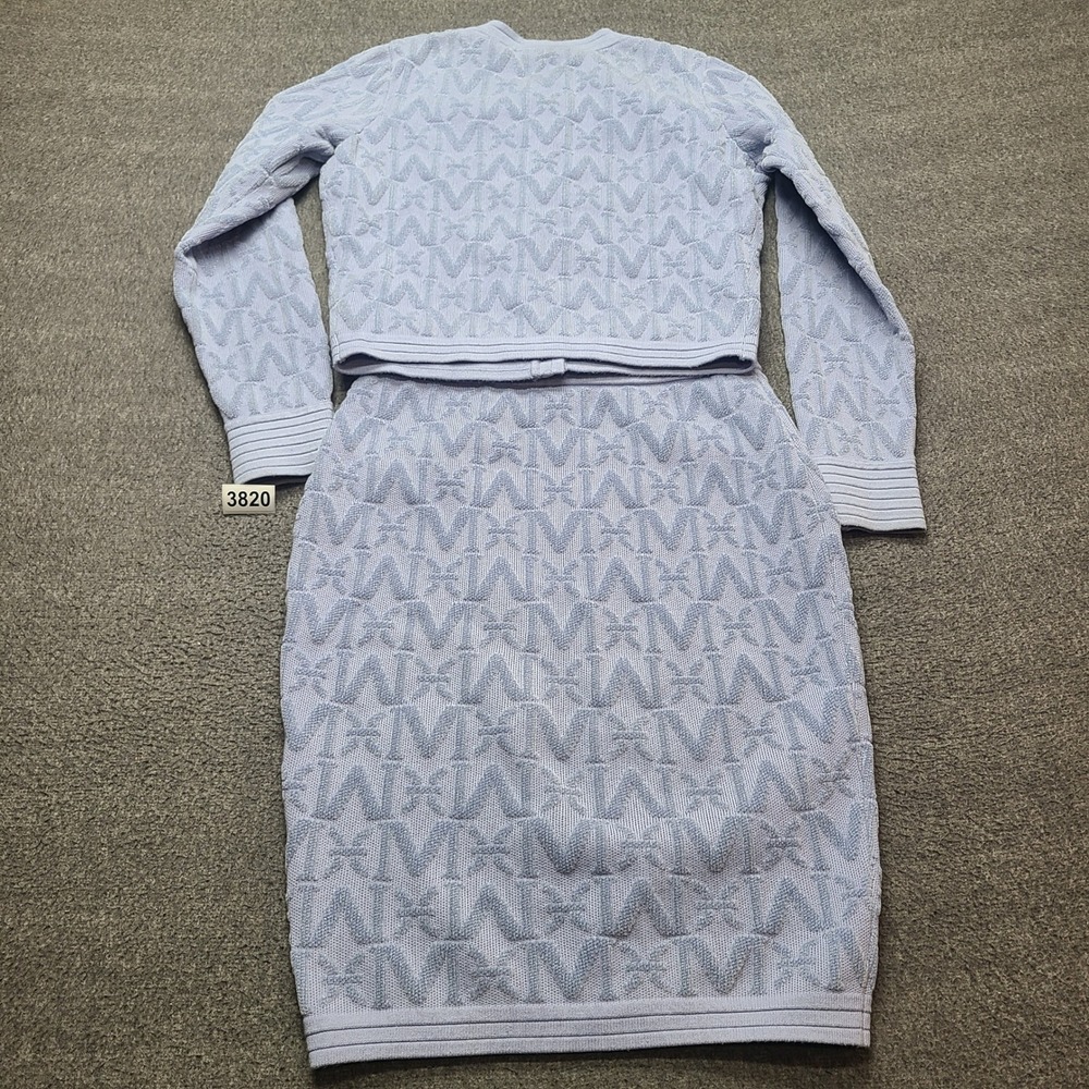 Marciano Guess Sweater Skirt Set Womens M/L Blue Excellent Monogram Gold Button - Picture 10 of 11